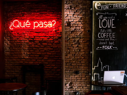 moldova, chisinau, bar, bricks, coffee, macbook, question mark HD wallpaper