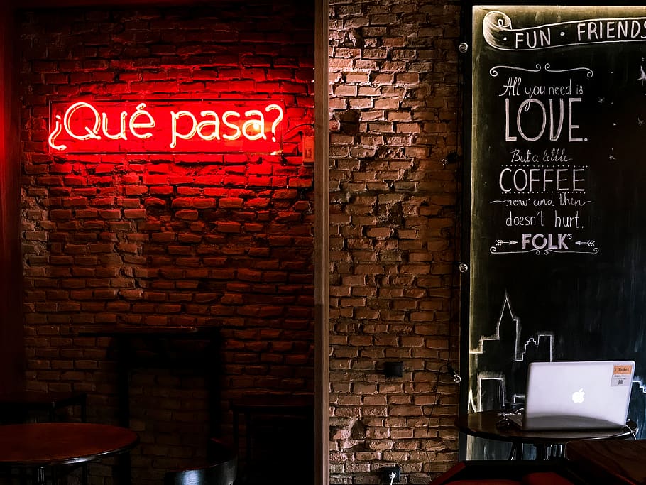 moldova, chisinau, bar, bricks, coffee, macbook, question mark HD wallpaper