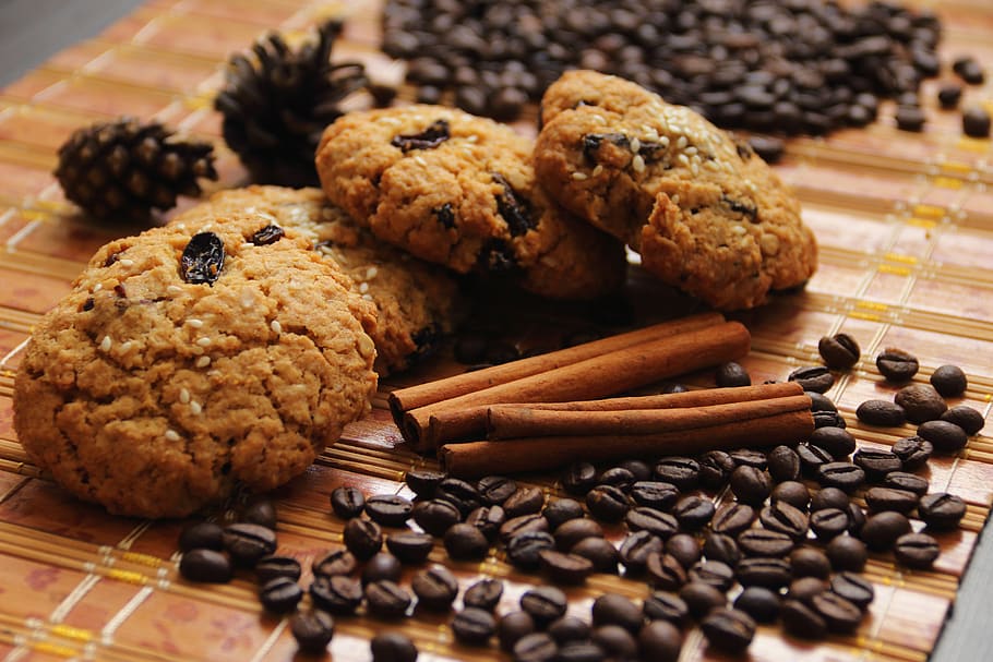 coffee, chocolate, grains, cinnamon, cookies, brown, delicious, HD wallpaper