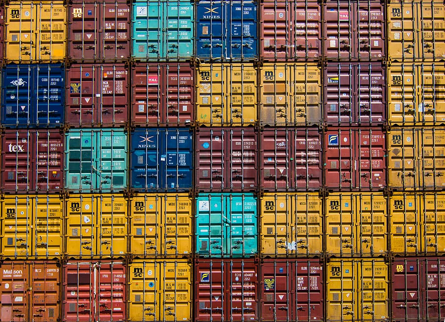 stack of cargo trailer, shipping, cargo container, freight transportation HD wallpaper