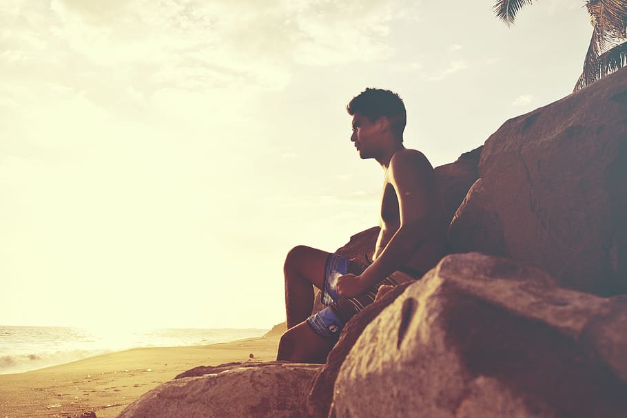summer, beach, sunset, sky, one person, real people, sitting HD wallpaper
