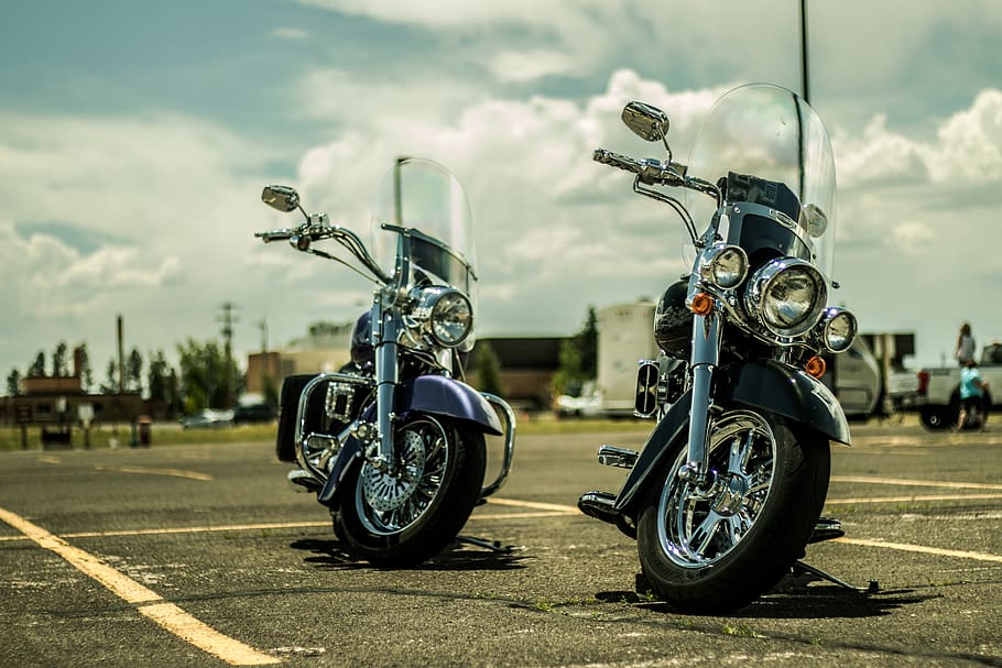 two gray motorcycles, transportation, sky, mode of transportation HD wallpaper