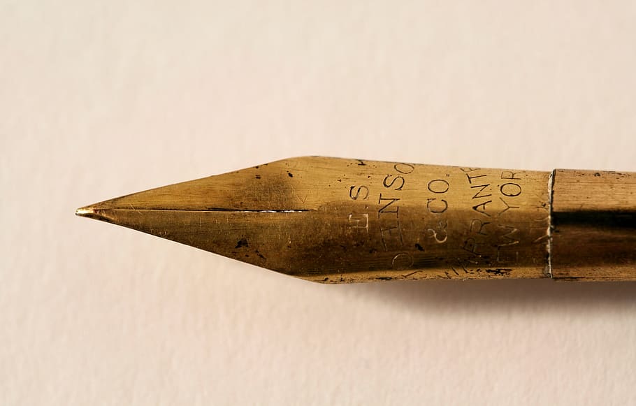 gold, pen, nib, write, writing, text, studio shot, no people HD wallpaper