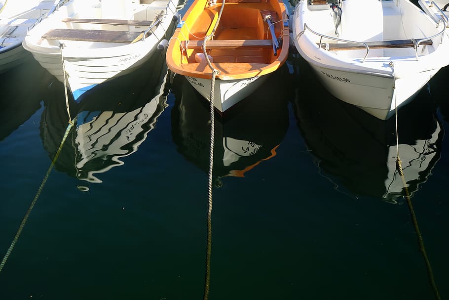 boats, reflection, nautical vessel, water, moored, transportation HD wallpaper
