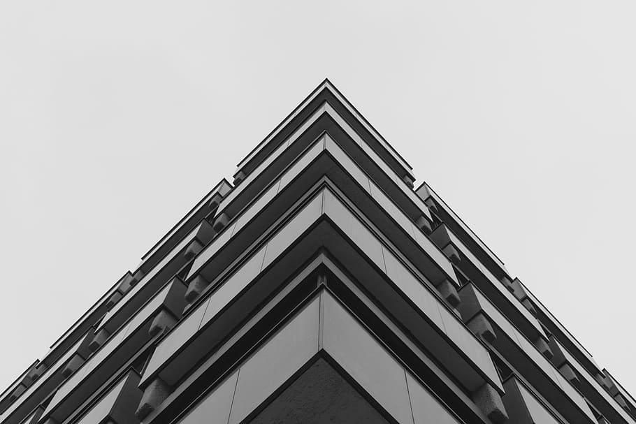 grey concrete building, facade, corner, gray, architetcure, architectural HD wallpaper