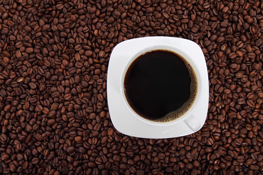 Black Coffee in White Ceramic Cup, beans, beverage, caffeine HD wallpaper