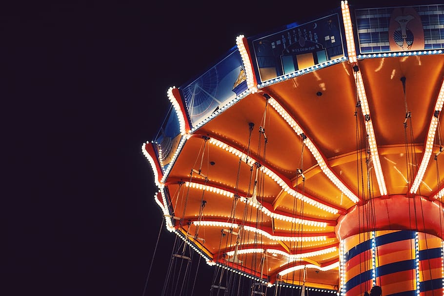 photo of swing carousel during nighttime, amusement park, amusement park ride, HD wallpaper