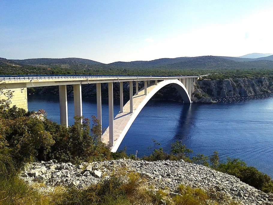 river, lake, water, flow, nature, bridge, urban, construction HD wallpaper