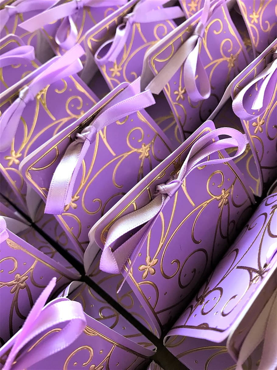 purple, favour, favor, bag, party, decoration, decorative, present, HD wallpaper