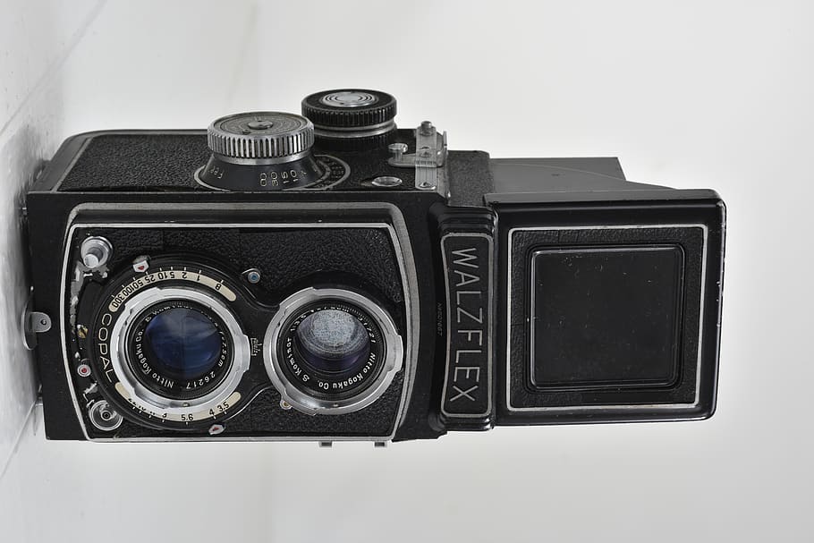 vintage black Walzflex camera on white surface, camera - photographic equipment HD wallpaper