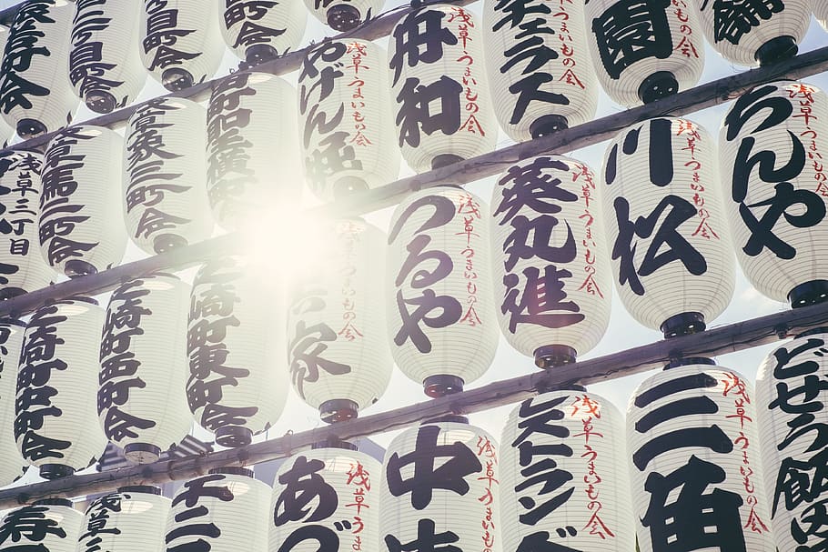white and black printed lantern lot, chinese, light, celebration HD wallpaper