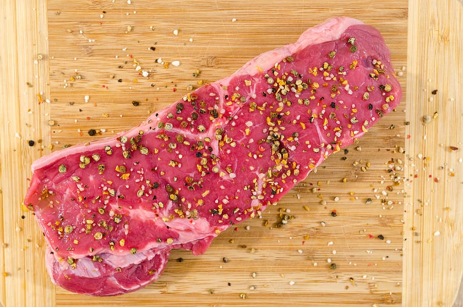 Raw Meat on Beige Wooden Surface, bbq, beef, chopping board, close-up HD wallpaper