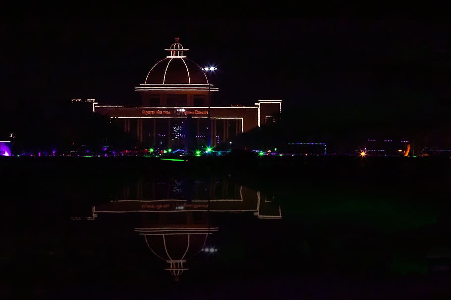 lights, castle, celebration, vibrant, lowkey, reflection, india HD wallpaper