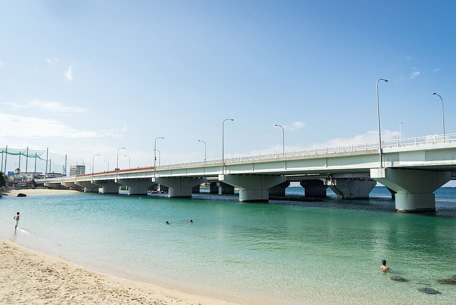 beach, life, swim, water, bridge, transportation, bridge - man made structure HD wallpaper