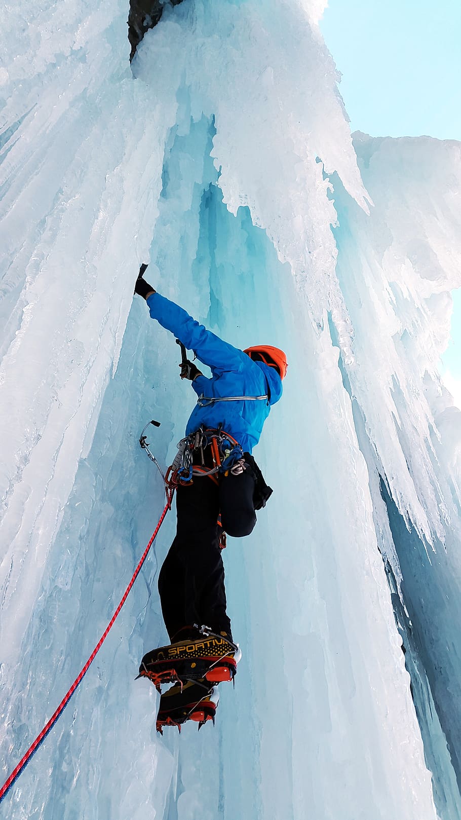 ice climbing, extreme sports, icefall, ice climbers, alpinism, HD wallpaper