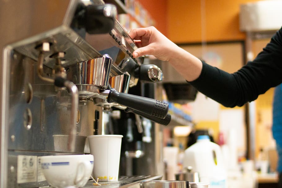 person using cappuccino maker, cup, coffee cup, human, beverage HD wallpaper