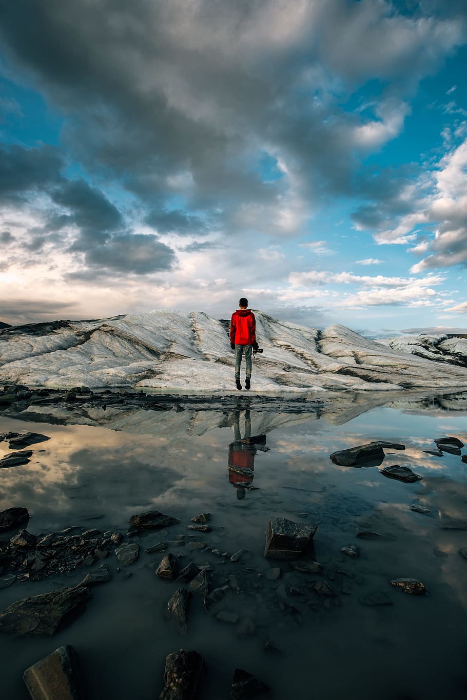 man standing near body of water of water, rock, cloud, person, HD wallpaper