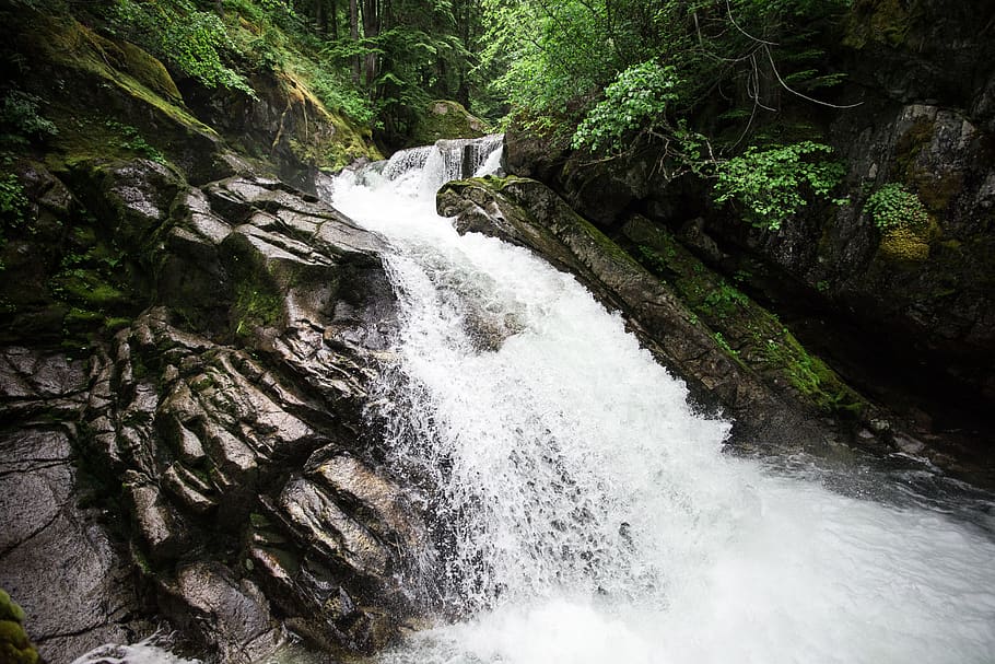canada, whistler, waterfall, flowing water, motion, beauty in nature, HD wallpaper
