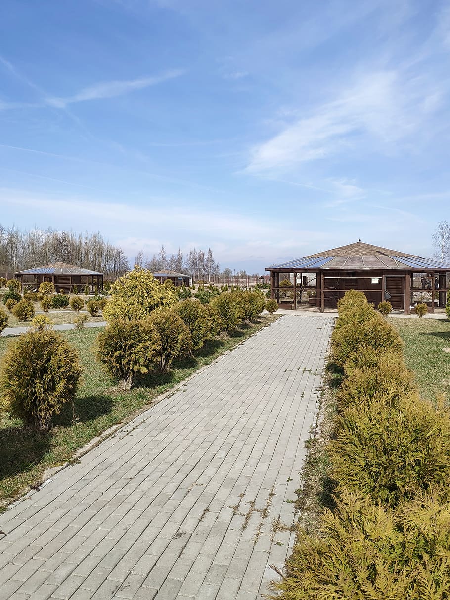 park, spring, trees, sky, heat, plants, architecture, built structure HD wallpaper