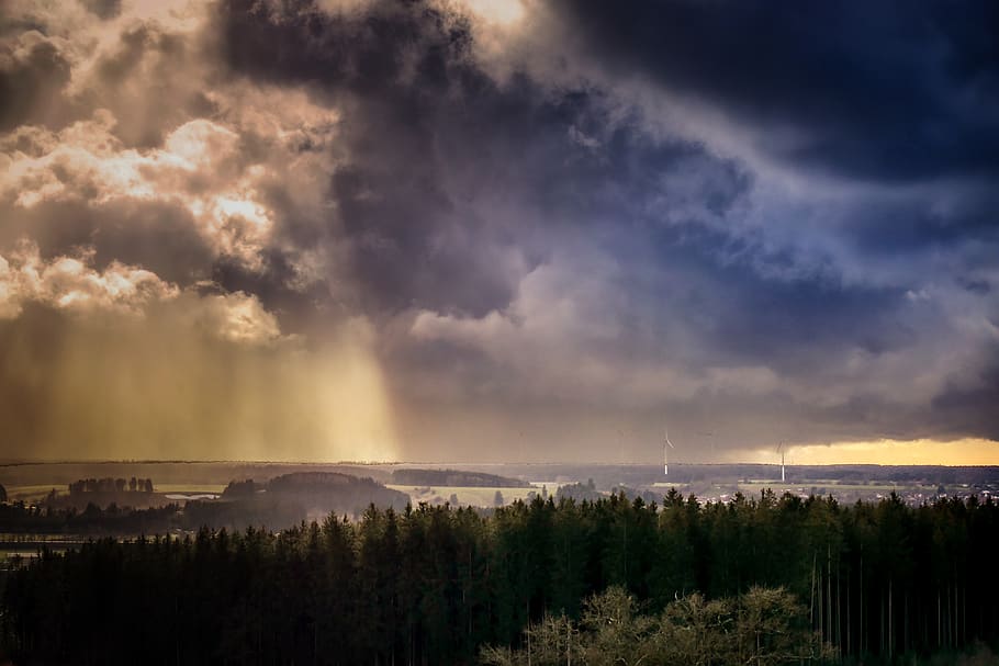 thunderstorm, evening sun, clouds, forward, weather, nature HD wallpaper