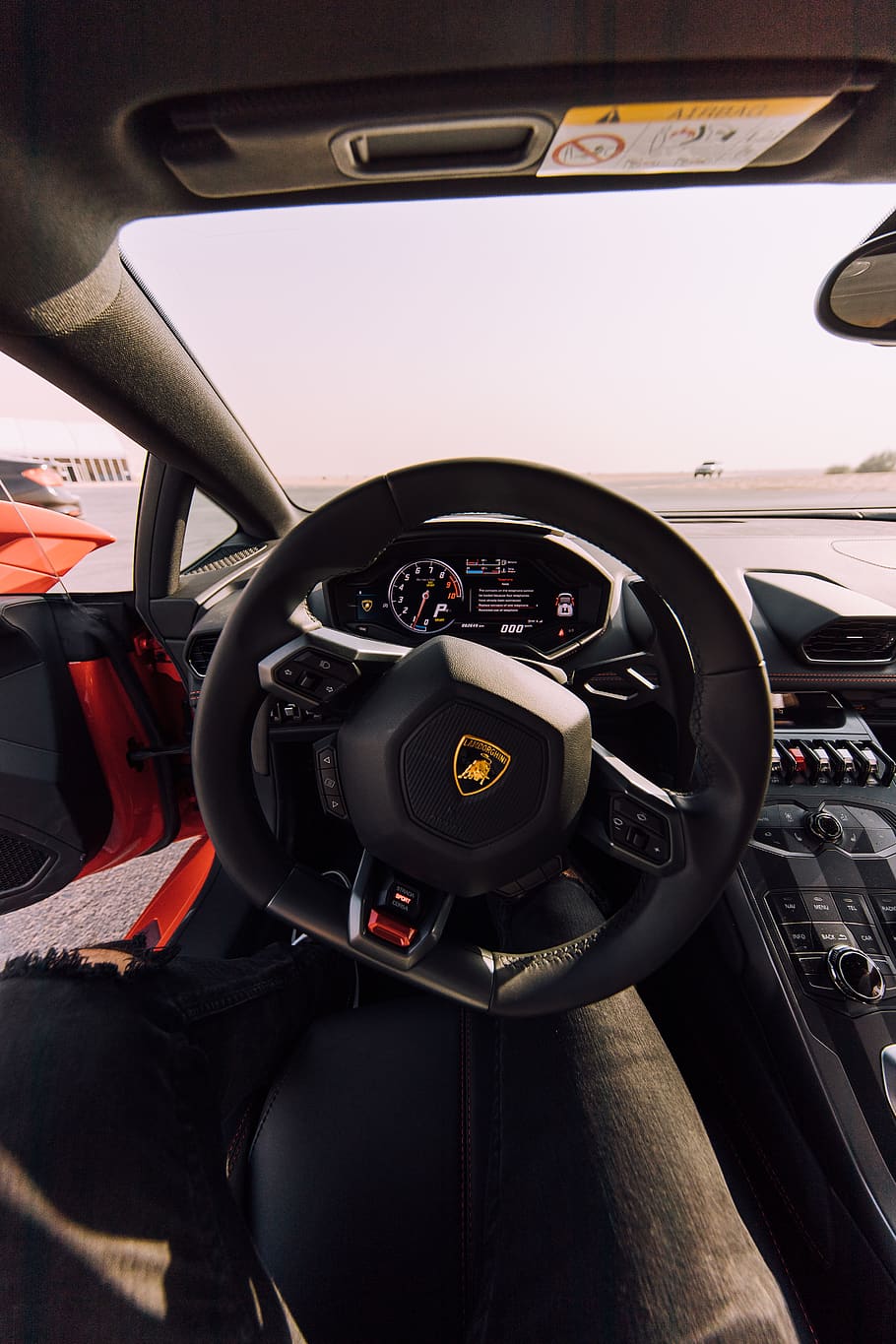 black Lamborghini car steering wheel, mode of transportation, HD wallpaper