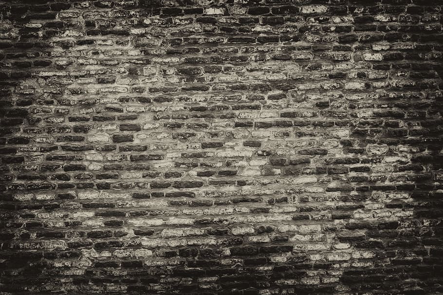 Grayscale Photo of Brickwall, background, black-and-white, brick wall, HD wallpaper