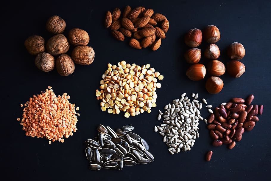 legumes, nuts, health, hazelnuts, lens, beans, sunflower, sunflower seeds, HD wallpaper