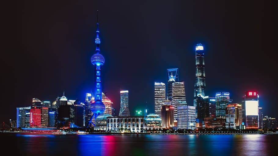 lighted city at night, architecture, building exterior, built structure HD wallpaper
