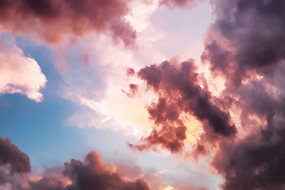 Down Angle Photography of Red Clouds and Blue Sky, atmosphere HD wallpaper