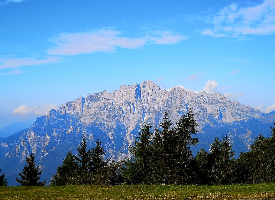 mountain, trees, summer, nature, landscape, mountains, sky HD wallpaper
