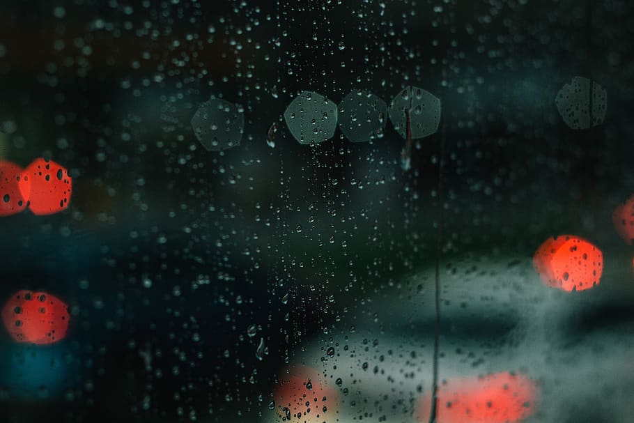 rain, water, drops, lights, bokeh, red, wet, glass - material HD wallpaper