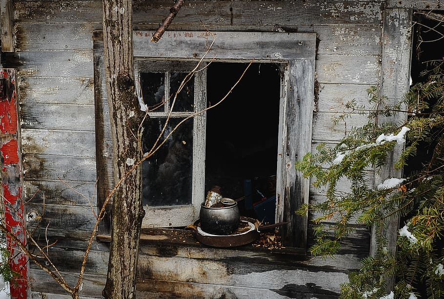 window, rustic, abandoned, pot, old, building, structure, abandoned building HD wallpaper