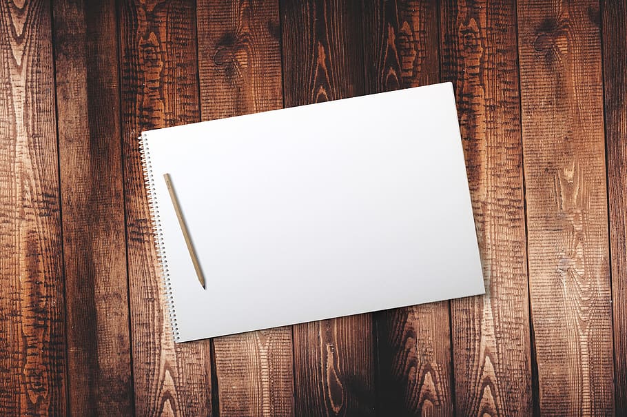 Pencil on Spiral Drawing Notebook, blank, rustic, wood, copy space HD wallpaper