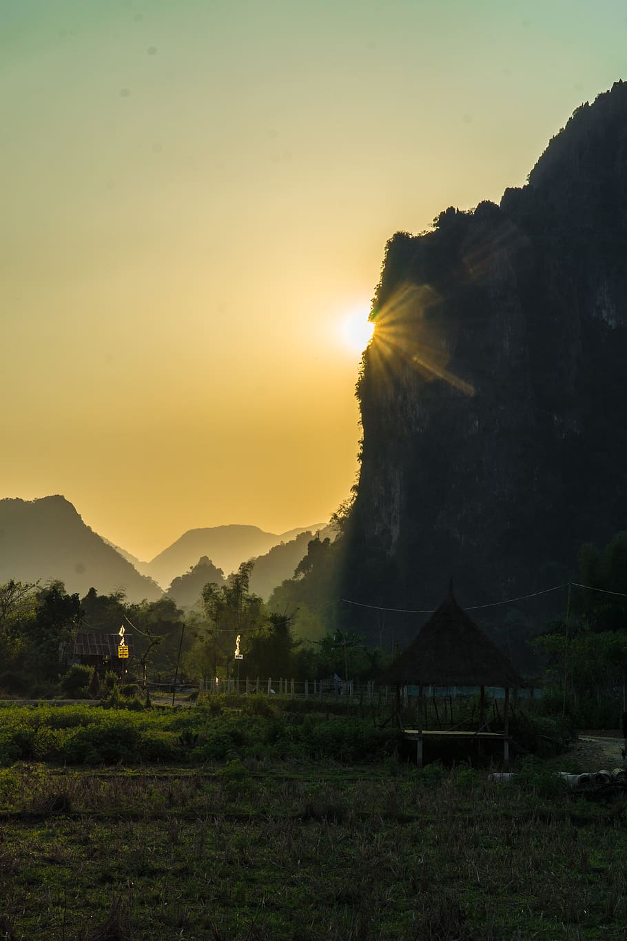 laos, travel, southeast asia, mountain, sunshine, sunset, countryside, HD wallpaper