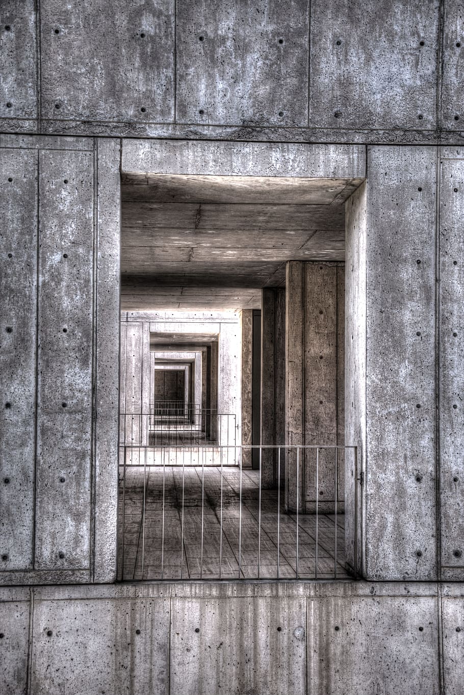architecture, mirror, corridor, concrete, salk, institute, kahn HD wallpaper