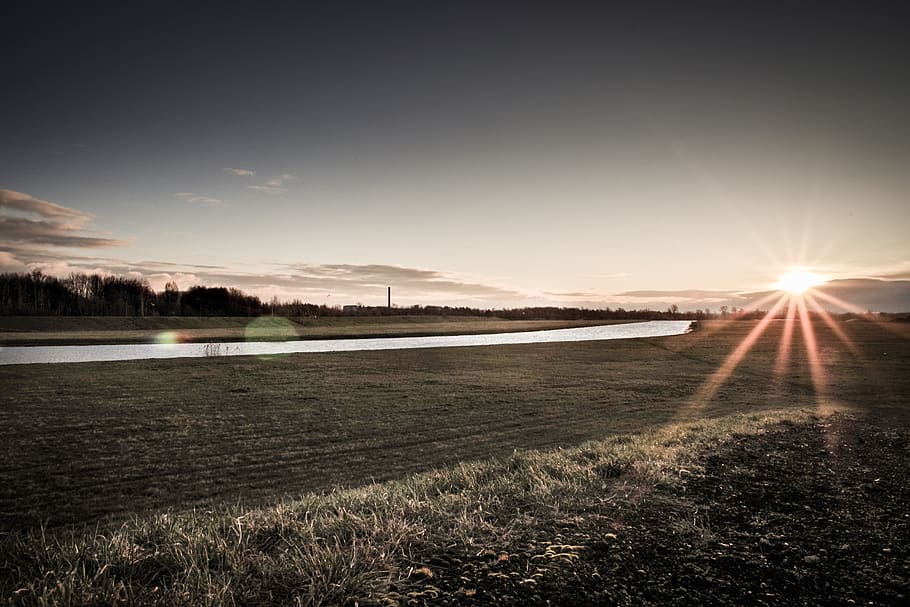 sunrise, river, dawn, spring, early spring, landscape, light HD wallpaper