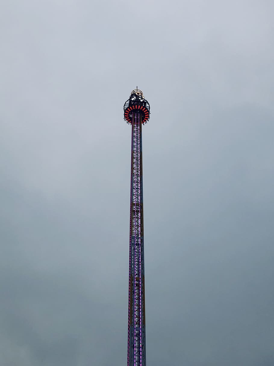 low-angle photography of purple tower during daytime, amusement park, HD wallpaper