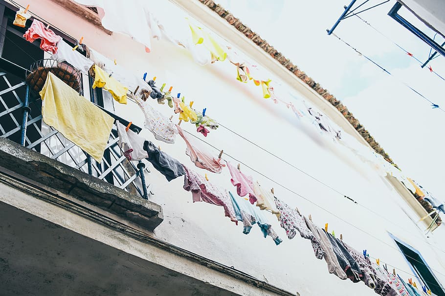 clothes on drying rod, panty, lisboa, exhibition, laundry, low angle view HD wallpaper