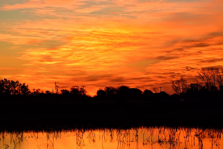 landscape, sunset, nature, sky, horizon, clouds, water, laguna HD wallpaper