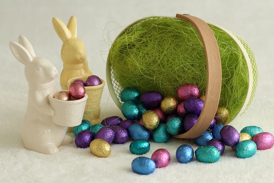 easter, easter decoration, eggs, chocolate, haas, easter bunny, HD wallpaper