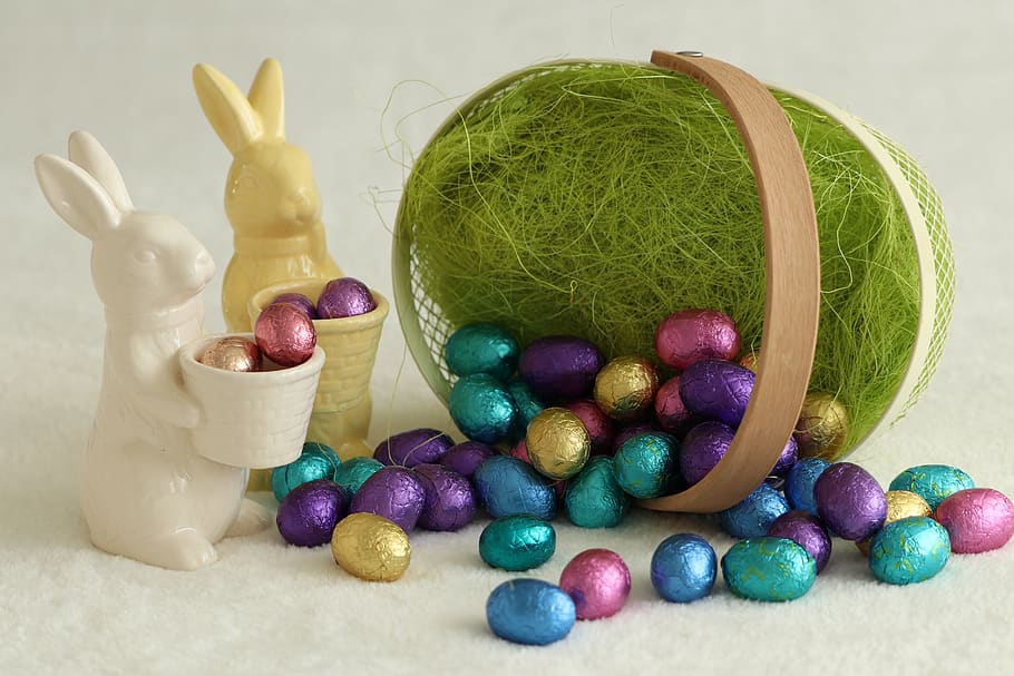 easter, easter decoration, eggs, chocolate, haas, easter bunny HD wallpaper