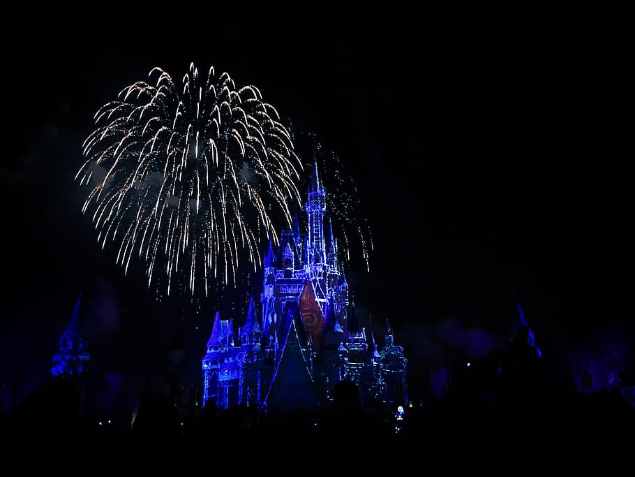 disney, castle, night, illuminated, celebration, built structure HD wallpaper