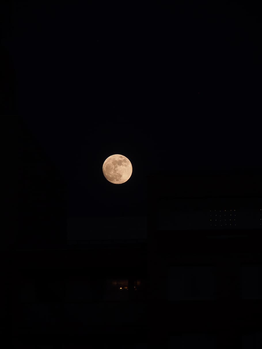 black, night, dark, moon, space, sky, full moon, astronomy HD wallpaper