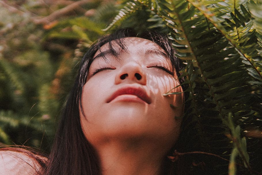 woman near fern plant, headshot, portrait, one person, leisure activity HD wallpaper