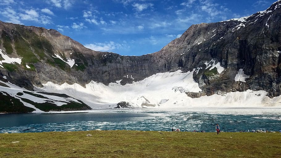 Snow Covered Cliff Near Body of Water Photo, daylight, daytime HD wallpaper