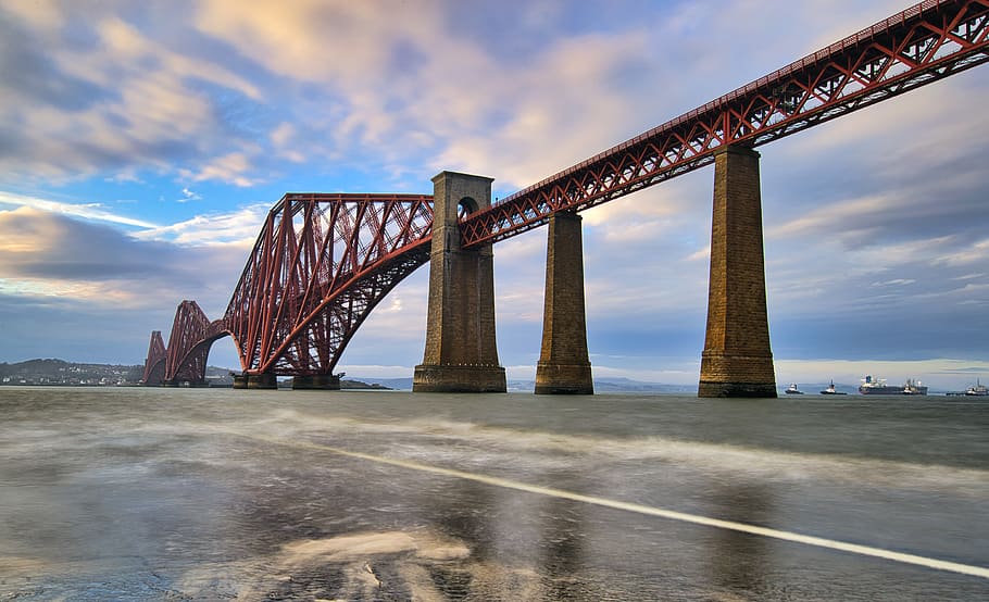 Structural Photography Of Red Suspension Bridge, architecture HD wallpaper