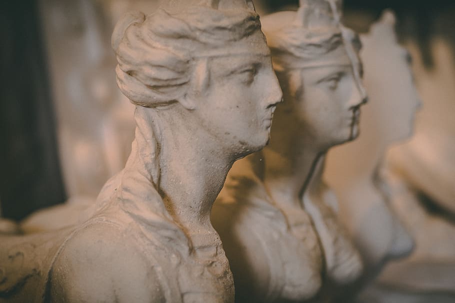three concrete head busts, art, sculpture, statue, figurine, united kingdom HD wallpaper