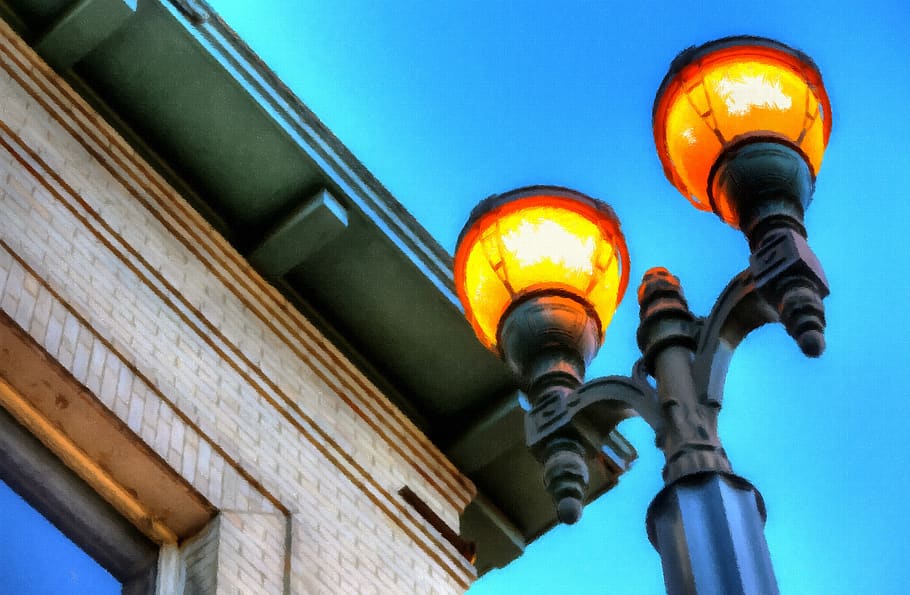 lamps, old downtown, low angle view, architecture, lighting equipment HD wallpaper