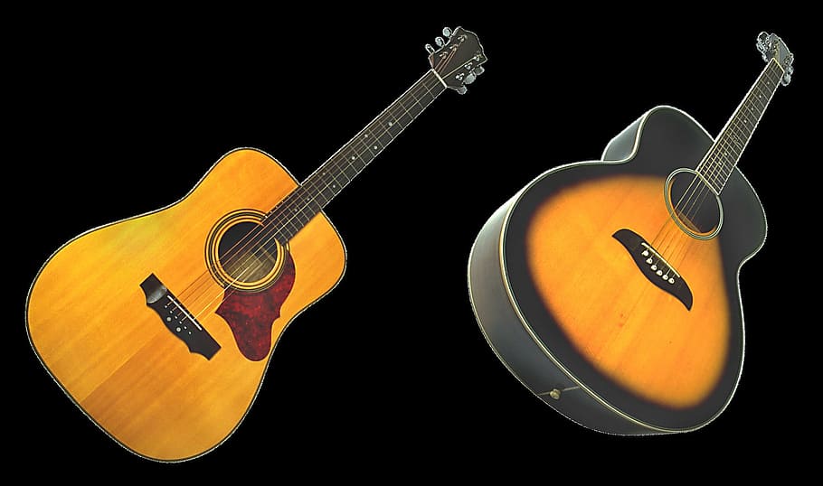 two, guitar, object, string, music, musical, instrument, musical instrument HD wallpaper