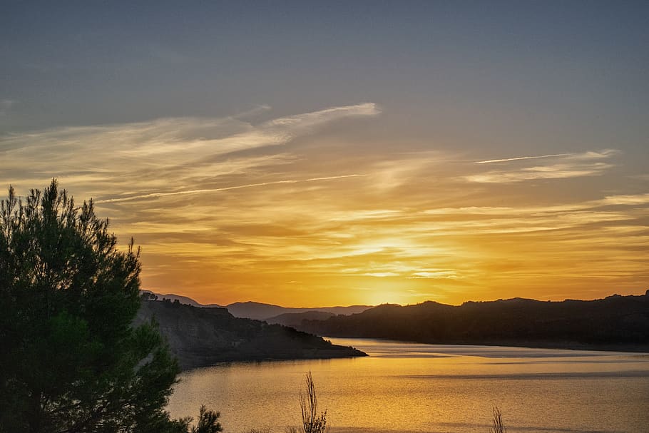 sunset, sky, clouds, landscape, light, nature, water, beauty in nature HD wallpaper
